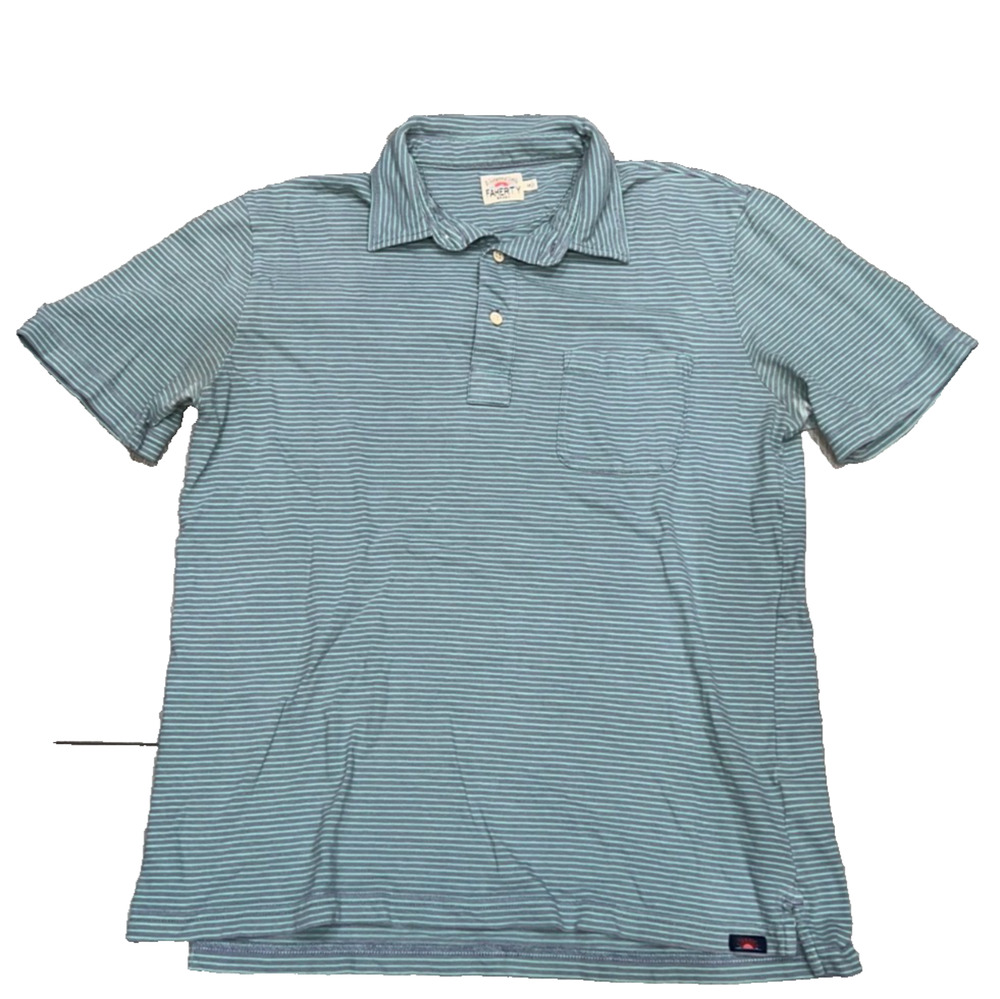 FAHERTY Polo Shirt Mens Medium Green Blue Striped Isle Feeder Beach A007066